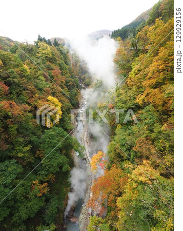 秋田県 小安峡の大噴湯と紅葉｜東北の自然美を楽しむ旅 129929156