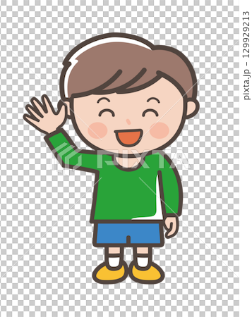 Full-body illustration of a boy greeting cheerfully 129929213