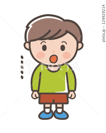 口を開けて呆然とする男の子の全身イラスト 129929214