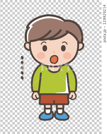 Full-body illustration of a boy stunned with his mouth open 129929214