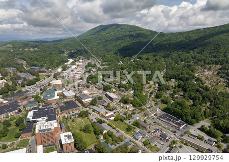 Historic American architecture of Boone, old historical town in North Carolina Blue Ridge Mountains. Beautiful USA townscape 129929754