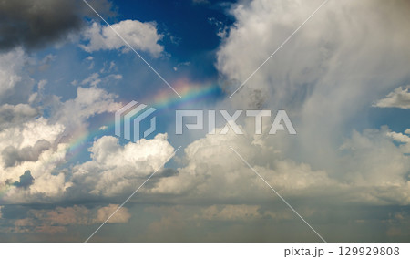 Florida weather in summer rain season. Blue sky with white clouds. Bright skyscape 129929808
