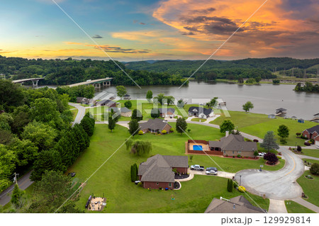 Large residential homes in Tennessee rural community. American houses in US suburbs 129929814