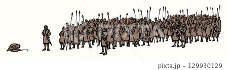 Vector drawing. Many strong soldiers 129930129