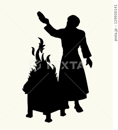 Vector drawing. Man cooking food 129930141