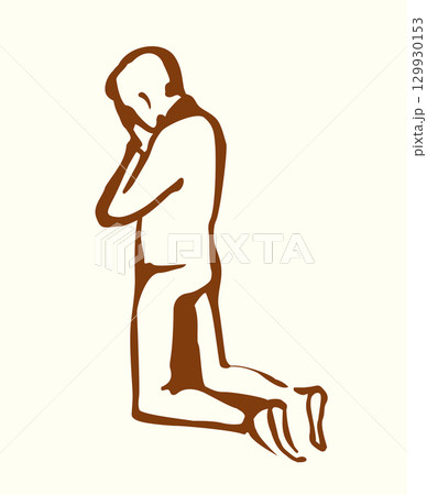 Vector drawing. Praying young man 129930153