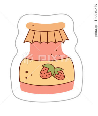 Sticker with jam in a jar. Color hand drawn clipart illustration. Sticker with jam in a jar. Color hand drawn clipart illustration. 129930215