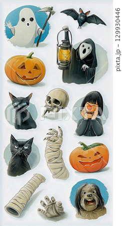 かわいい＆ちょっと怖い　カードやバナーに使える ハロウィンキャラコレクション 129930446