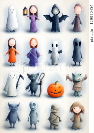 かわいい＆ちょっと怖い　カードやバナーに使える ハロウィンキャラコレクション 129930454