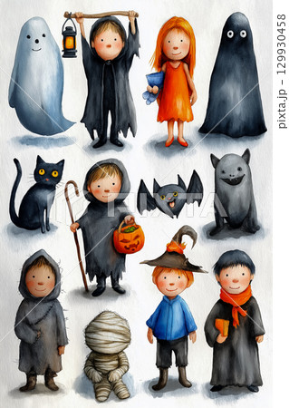 かわいい＆ちょっと怖い　カードやバナーに使える ハロウィンキャラコレクション 129930458