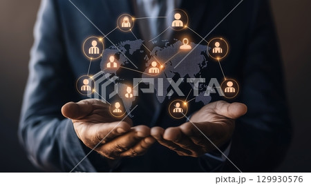 両手に広がる世界と人材ネットワークの概念図 両手に広がる世界と人材ネットワークの概念図 129930576