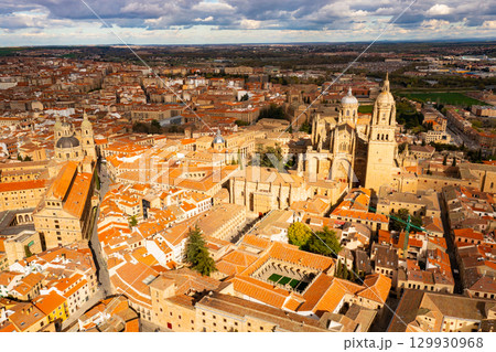 Aerial view of Salamanca historic district with Cathedral, Spain 129930968