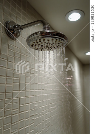 流れ落ちるシャワーの清涼感ある水流 129931530