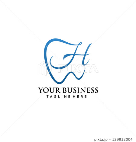 Dental clinic initial letter H logo design continuousline luxury style 129932004