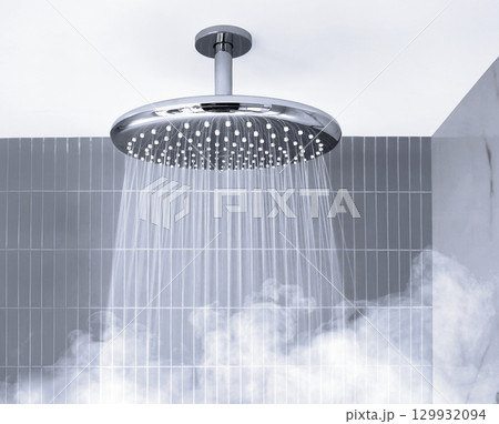 Ceiling Shower head Providing Elegant Water Flow in Bathroom 129932094