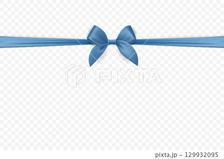 Vector Blue Ribbon with Bow for Gift Decoration and Packaging Design. Blue Ribbon for Celebration, Event and Invitation. Blue Ribbon Illustration for Holiday Card, Present Wrapping, Festive Template 129932095