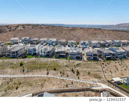 New development real estate. Aerial view of residential houses and driveways neighborhood in south San Diego, Chula Vista New development real estate. Aerial view of residential houses and driveways neighborhood in south San Diego, Chula Vista 129932337