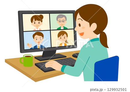リモート会議　イラスト　女性 129932501