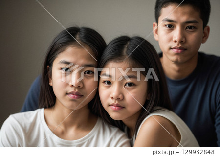 Close-Up Portrait of Three Young Siblings 129932848