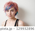 Vibrant Multicolored Short Hairstyle Portrait 129932896