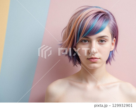 Stylish Portrait with Pastel-Colored Hair Stylish Portrait with Pastel-Colored Hair 129932901