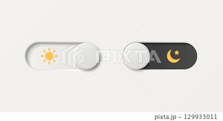 Vector 3d Day and Night Mode Toggle Switch Icon. Light and Dark Mode Switch Button. Modern Toggle Switch for Day and Night Theme in Mobile App, Website Interface Design 129933011
