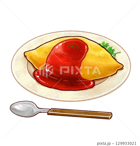 オムライスの手描きイラスト 129933021