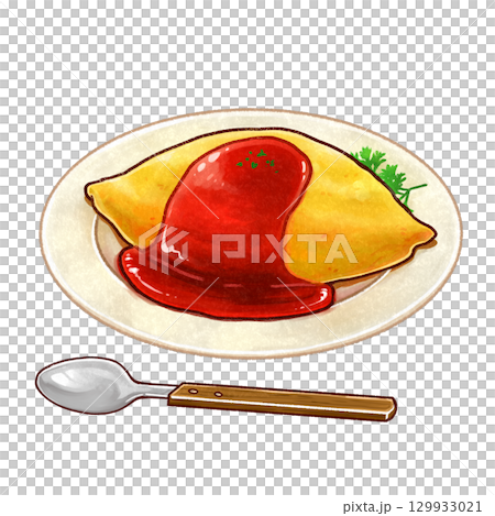 オムライスの手描きイラスト 129933021