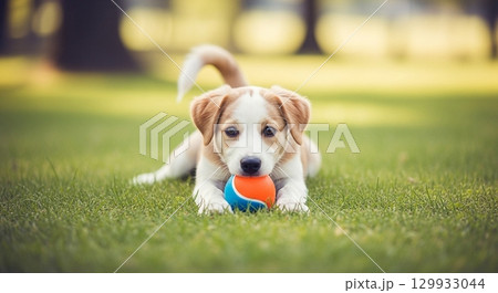 ドッグランで遊ぶビーグル犬 129933044