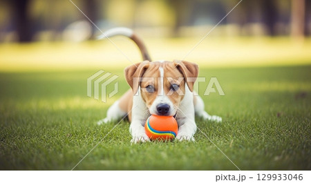 Beagle playing at a dog park Beagle playing at a dog park 129933046