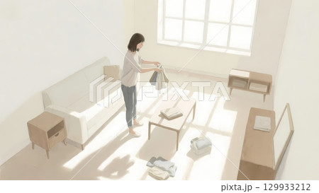 断捨離が終了し、すっきりした室内を表したイラスト 129933212