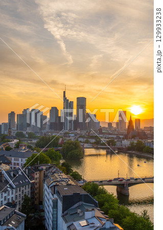Frankfurt am Main Downtown City Skyline at Sunset. Aerial View. Hesse, Germany Frankfurt am Main Downtown City Skyline at Sunset. Aerial View. Hesse, Germany 129933238