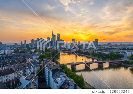 Frankfurt am Main Downtown City Skyline at Sunset. Aerial View. Hesse, Germany Frankfurt am Main Downtown City Skyline at Sunset. Aerial View. Hesse, Germany 129933242