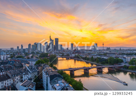 Frankfurt am Main Downtown City Skyline at Sunset. Aerial View. Hesse, Germany Frankfurt am Main Downtown City Skyline at Sunset. Aerial View. Hesse, Germany 129933245