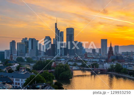 Frankfurt am Main Downtown City Skyline at Sunset. Aerial View. Hesse, Germany Frankfurt am Main Downtown City Skyline at Sunset. Aerial View. Hesse, Germany 129933250