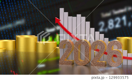 The 2026 for New year or Business Plan concept 3d Rendering. 129933575