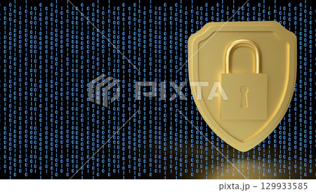 The Gold shield and Lock for Security concept 3d Rendering. 129933585