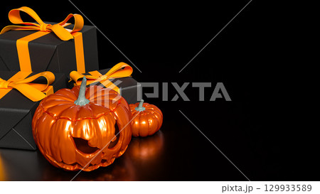 The Pumpkin and gift box for Halloween orHoliday concept 3d Rendering. 129933589
