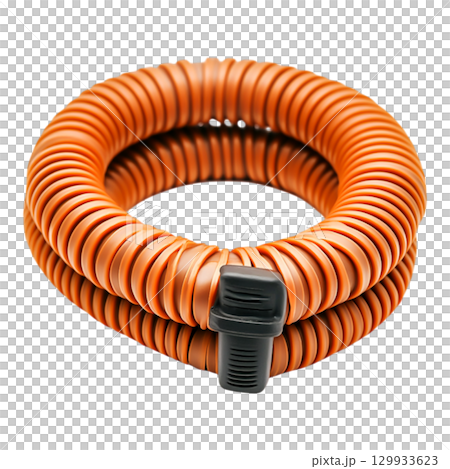 Close-up of Orange Spiral Plastic Coil with Clip on a Reflective Surface for Design and Craft 129933623