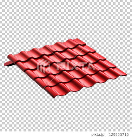 Bright Red Metal Roof Tile with Wavy Texture Suitable for Building and Home Design Projects 129933716