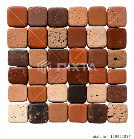 Colorful Mosaic of Square Natural Stone Tiles from Earthy Reds to Warm Browns 129933857