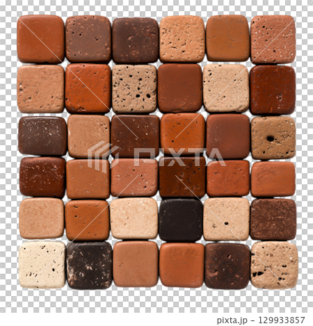 Colorful Mosaic of Square Natural Stone Tiles from Earthy Reds to Warm Browns 129933857