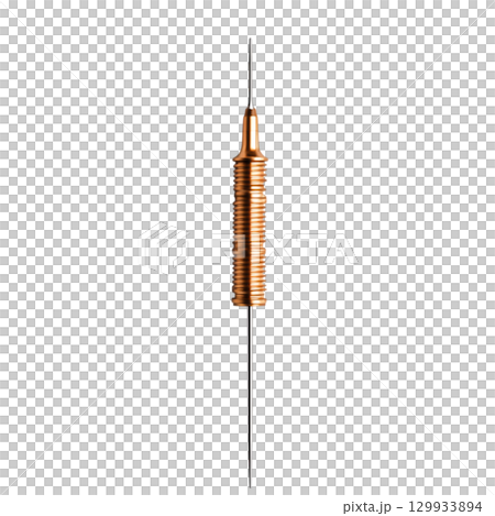 Metallic copper wire with sharp needle tip on transparent background for electronic applications 129933894