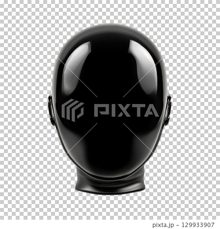Glossy Black Head Sculpture with Smooth Finish in Isolated Studio Lighting 129933907