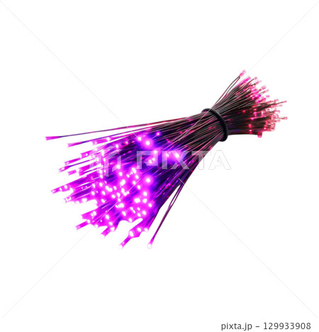 Colorful Fiber Optic Light Strands Glowing in a Dark Space for Modern Decoration 129933908