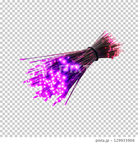 Colorful Fiber Optic Light Strands Glowing in a Dark Space for Modern Decoration 129933908