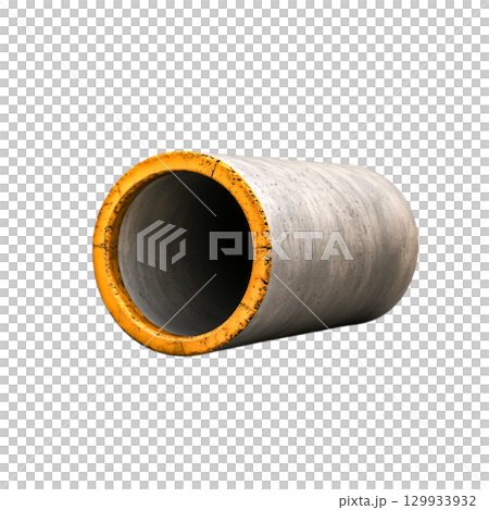 Oversized Concrete Pipe with Rounded Edge and Distinct Orange Coloration on One Side 129933932