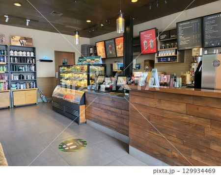 this is food and drink display at cafe 129934469