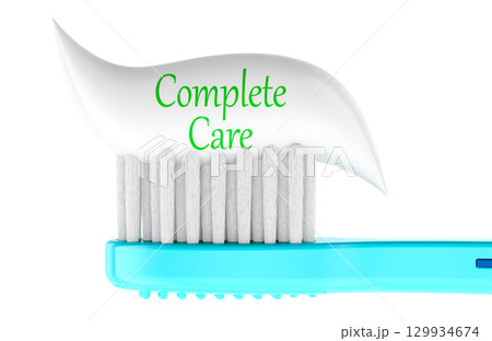 Complete care, concept. Toothbrush with toothpaste. 3D rendering Complete care, concept. Toothbrush with toothpaste. 3D rendering 129934674