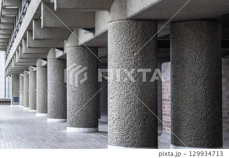 the distinctive textured concrete columns often referred to as beton brut (raw concrete) is a hallmark of Brutalist architecture. 129934713